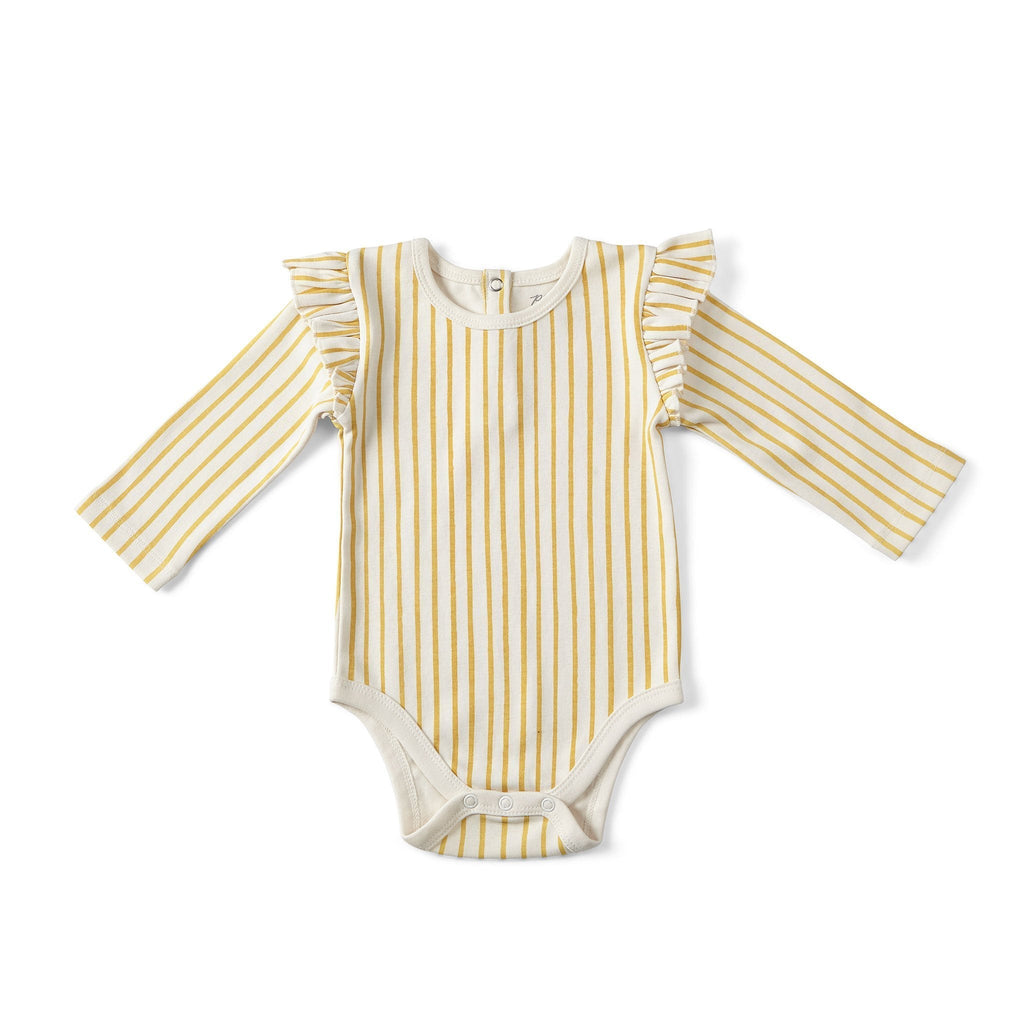 long sleeve ruffle one piece stripes away marigold