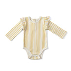 long sleeve ruffle one piece stripes away marigold