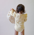 long sleeve ruffle one piece stripes away marigold