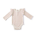 long sleeve ruffle one piece stripes away peony in pinks pattern