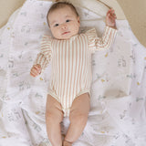 Long Sleeve Ruffle One-Piece - Stripes Away Peony