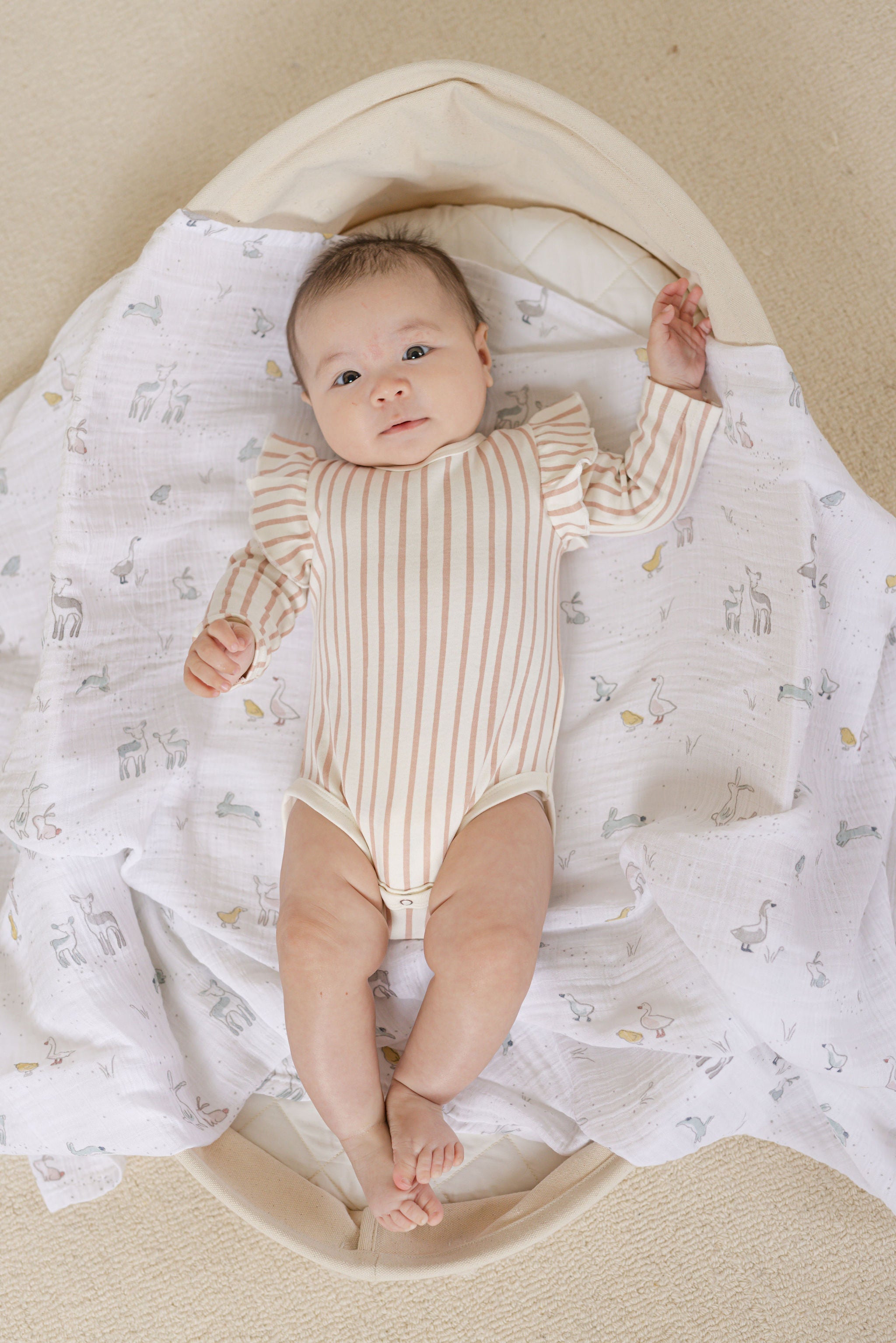 Long Sleeve Ruffle One-Piece - Stripes Away Peony