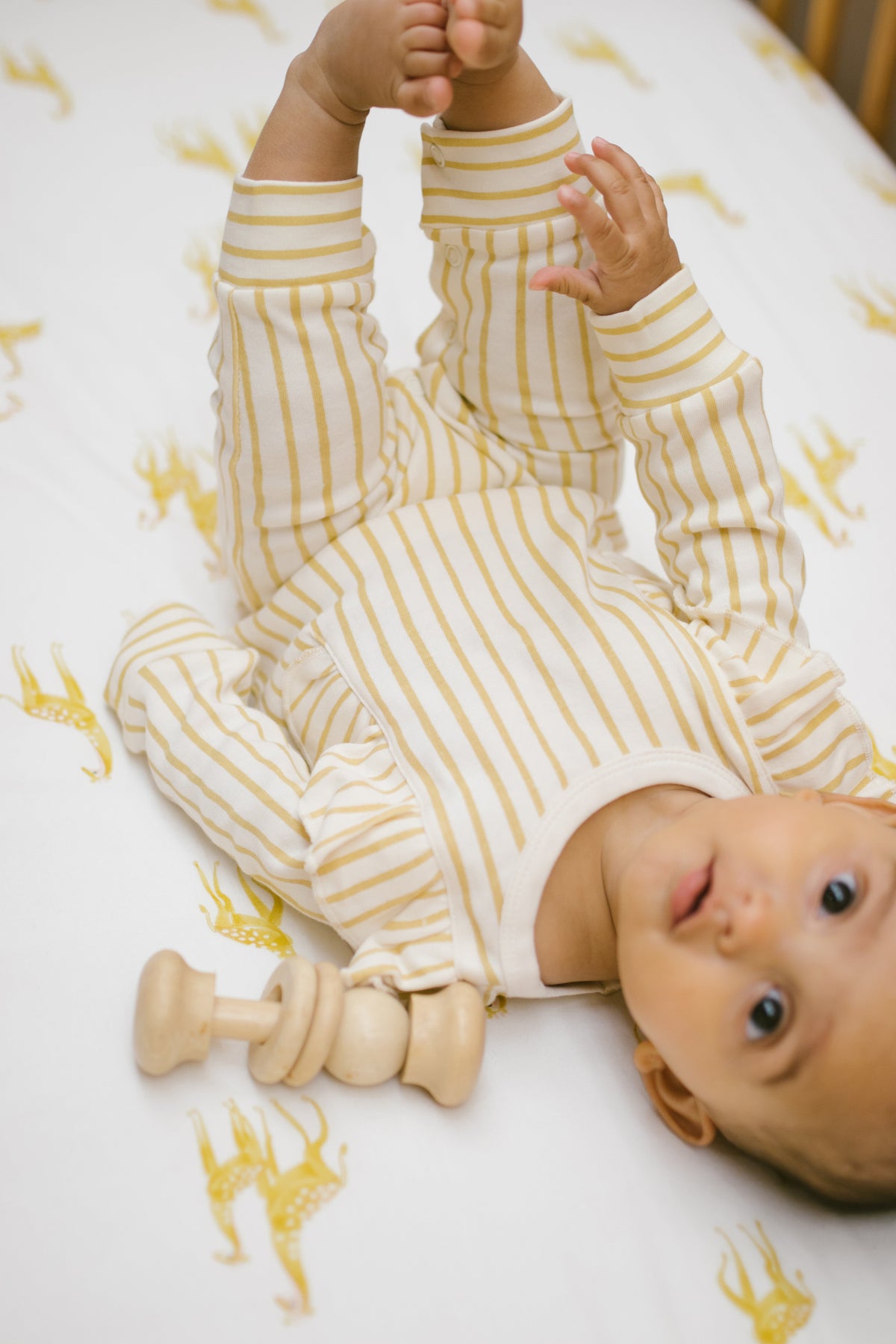 baby ruffle romper stripes away marigold