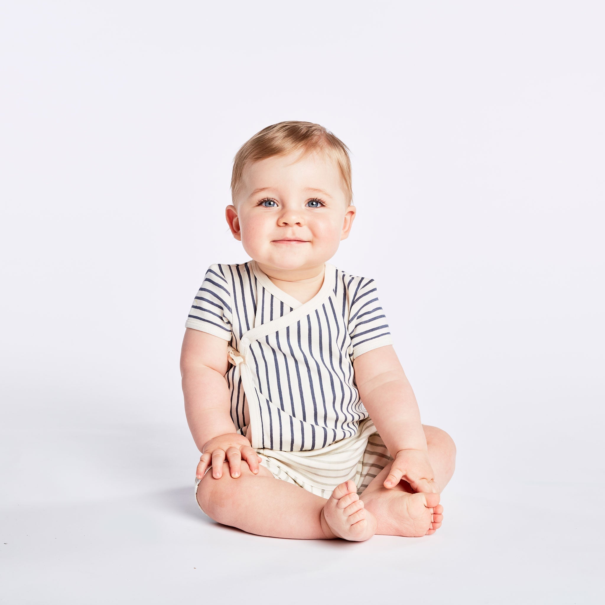 Short Sleeve Kimono One-Piece - Stripes Away Ink Blue