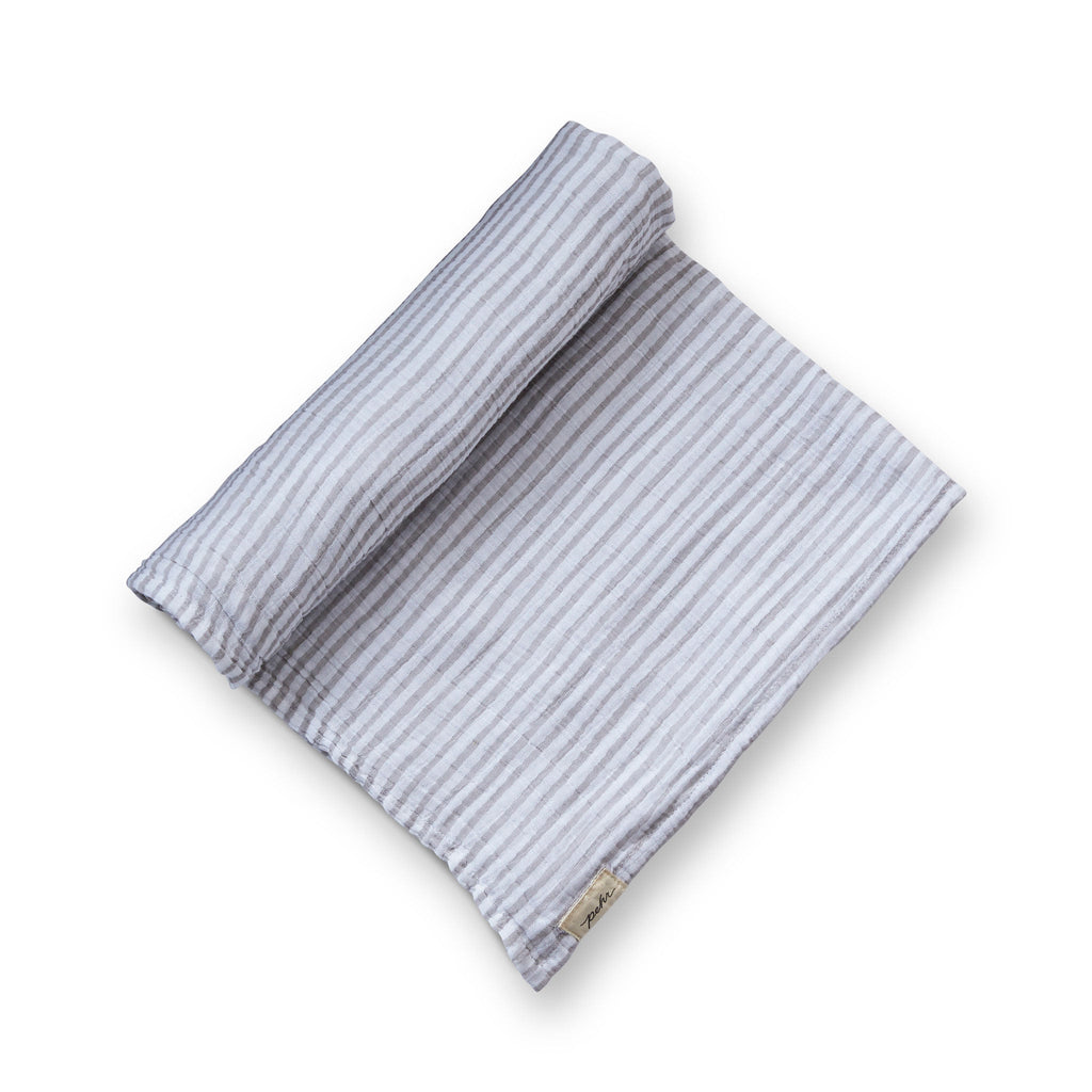 organic cotton muslin striped swaddle stripes away pebble grey in neutrals pattern