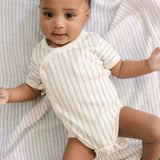 Organic Cotton Muslin Striped Swaddle - Stripes Away Pebble Grey