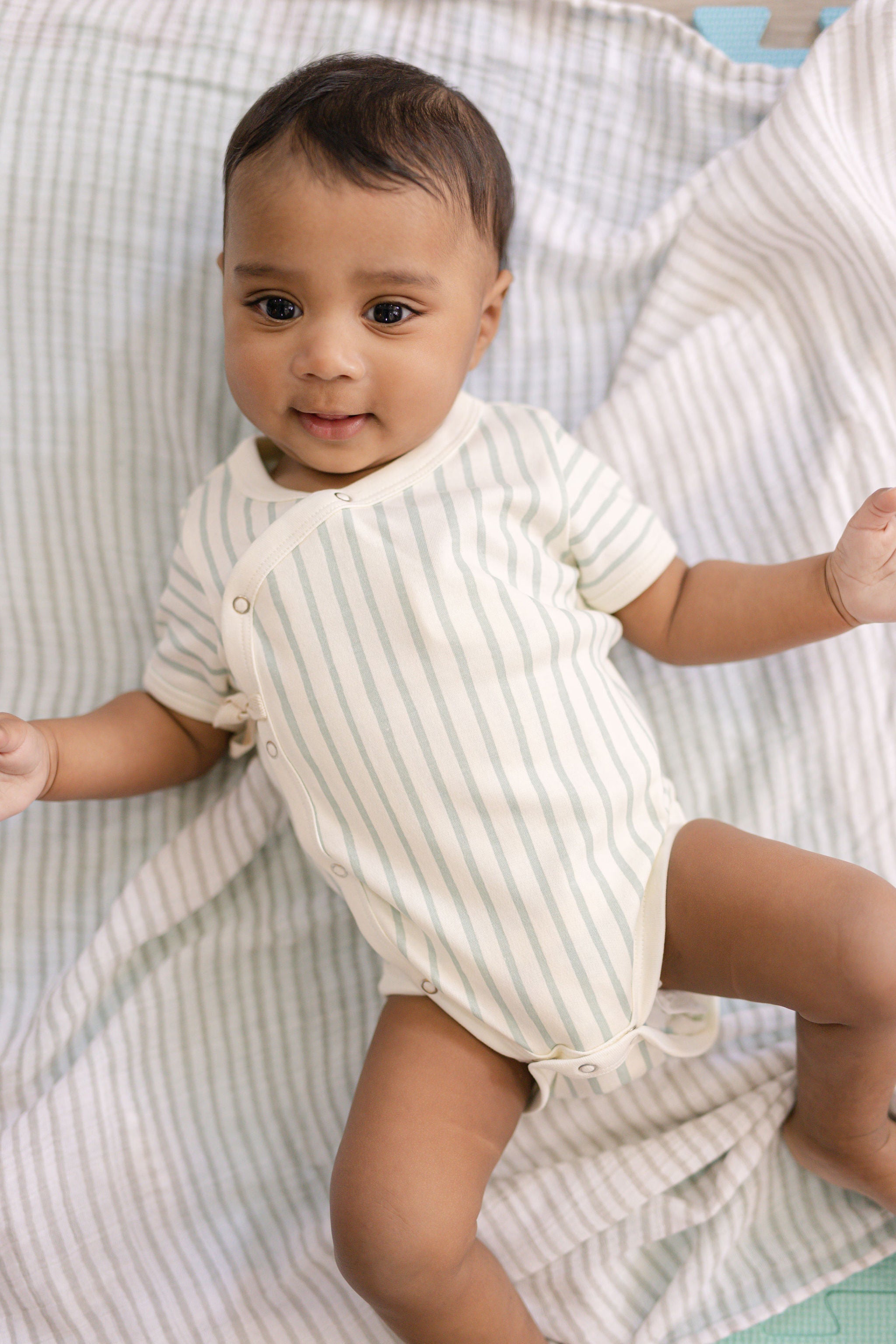 Organic Cotton Muslin Striped Swaddle - Stripes Away Pebble Grey