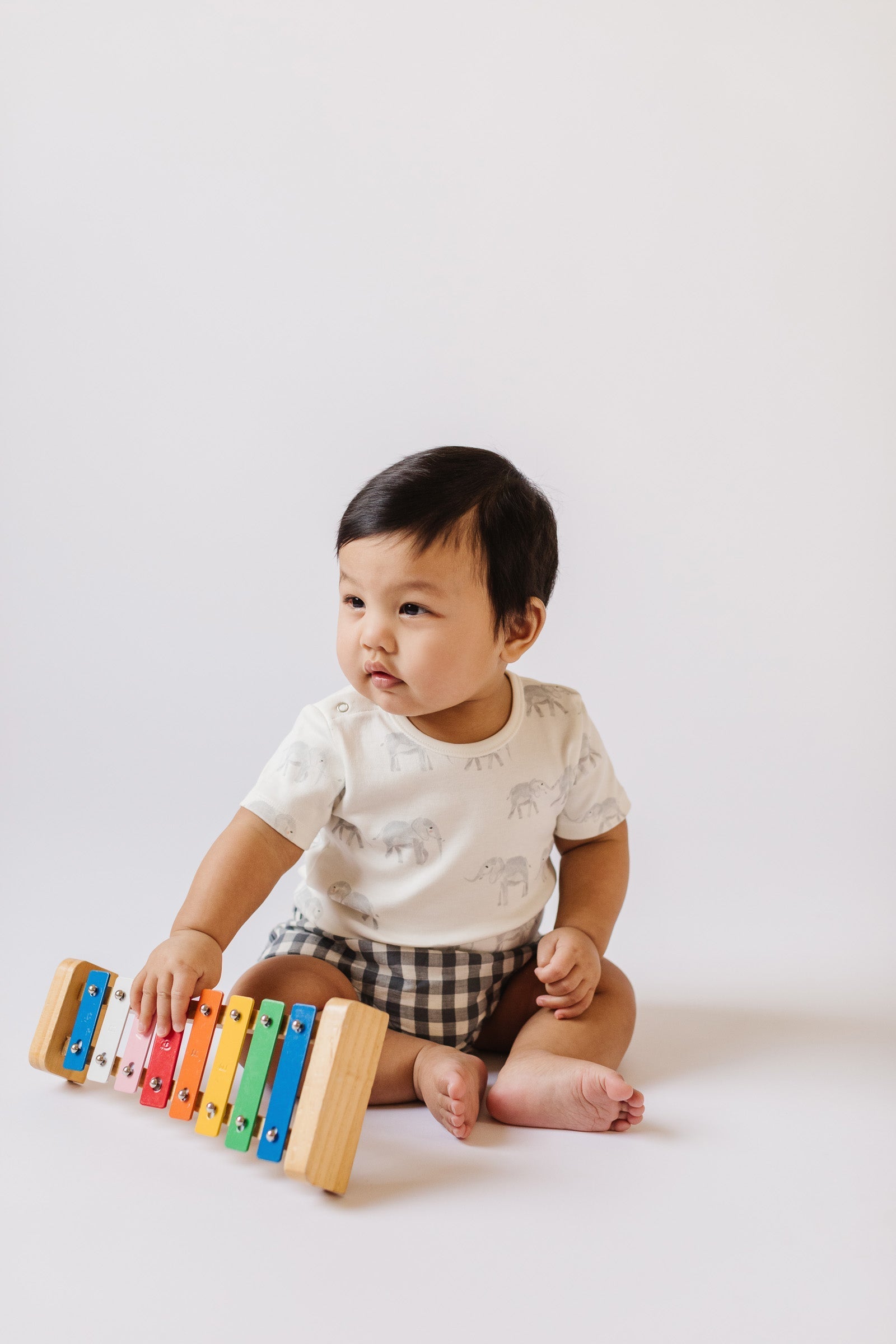 Short Sleeve Shoulder Snap One-Piece - Follow Me Elephant