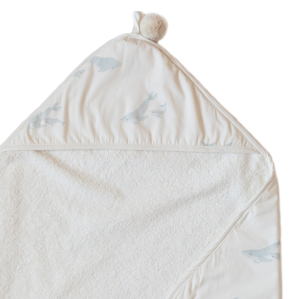 follow me hooded towel whale in blues pattern
