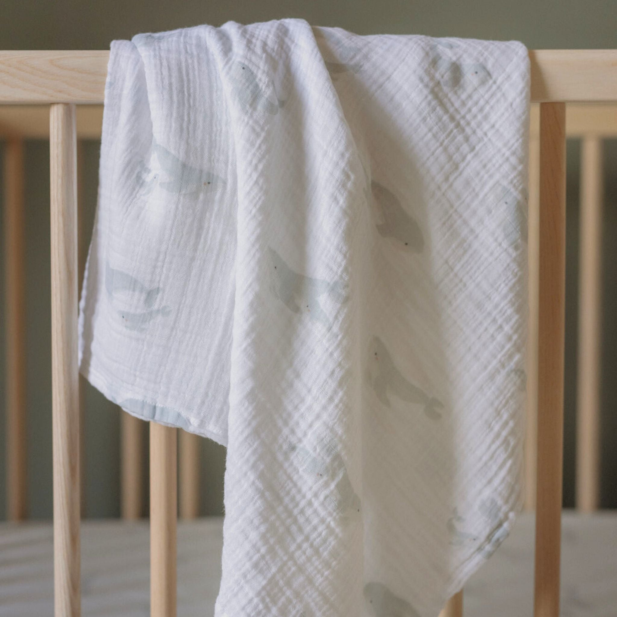 Organic Cotton Muslin Follow Me Swaddle - Follow Me Whale