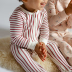 Ribbed Baby Sleeper - Stripes Away Berry- Up Close On Baby