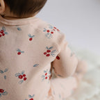 Ribbed Baby Sleeper - Berry Lane- Up Close Baby Back- Pink- Berries- Holiday
