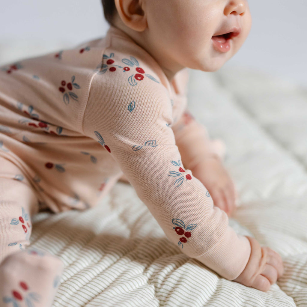 Ribbed Baby Sleeper - Berry Lane- Up Close Baby- Pink- Berries- Holiday