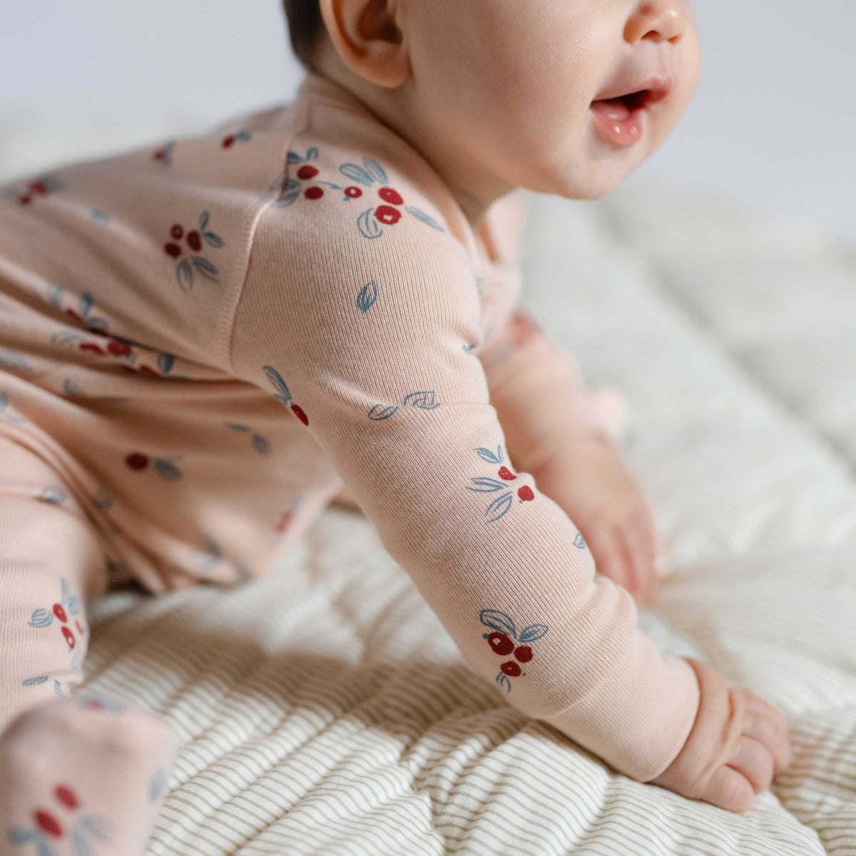 Ribbed Baby Sleeper - Berry Lane- Up Close Baby- Pink- Berries- Holiday