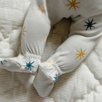 Ribbed Baby Sleeper - North Star- Up Close Baby Footies- Green With Star Print