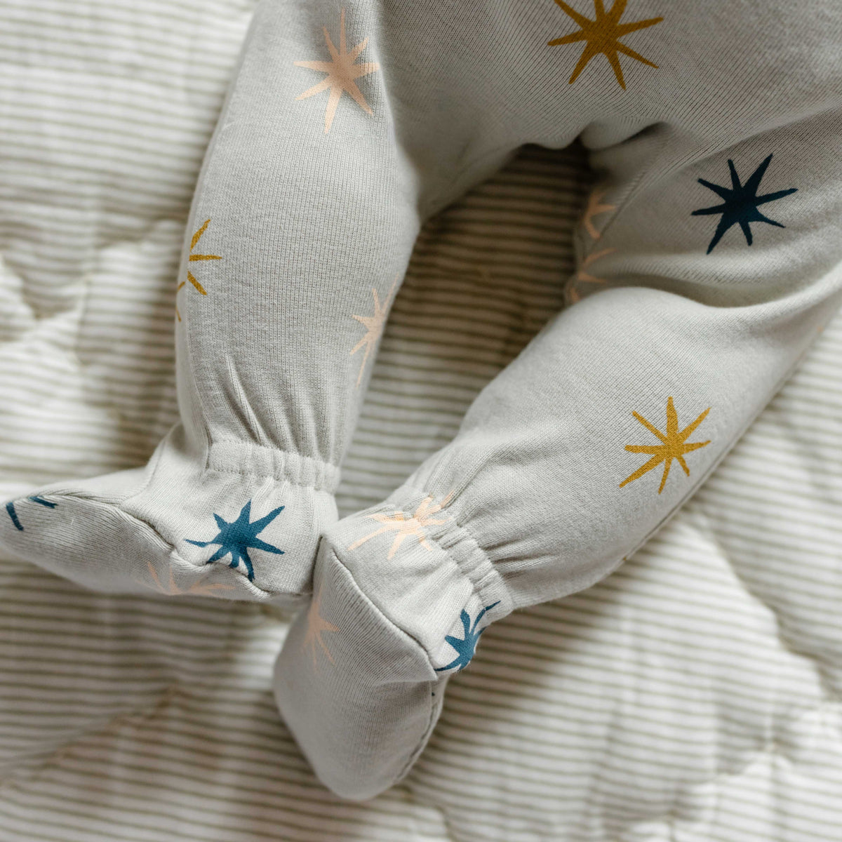 Ribbed Baby Sleeper - North Star- Up Close Baby Footies- Green With Star Print