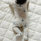 Ribbed Baby Sleeper - North Star- Back Of Baby- Green With Star Print