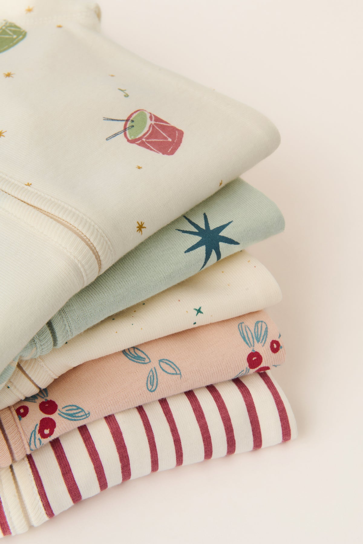 Ribbed Baby Footless Sleeper - Berry Lane- Folded Stack- Holiday Pajamas