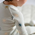Ribbed Baby Footless Sleeper - North Star- Back of Baby- Up Close Star Print