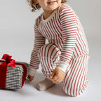 Ribbed Toddler Pajama - Stripes Away Berry- Close Up Stripes on Toddler
