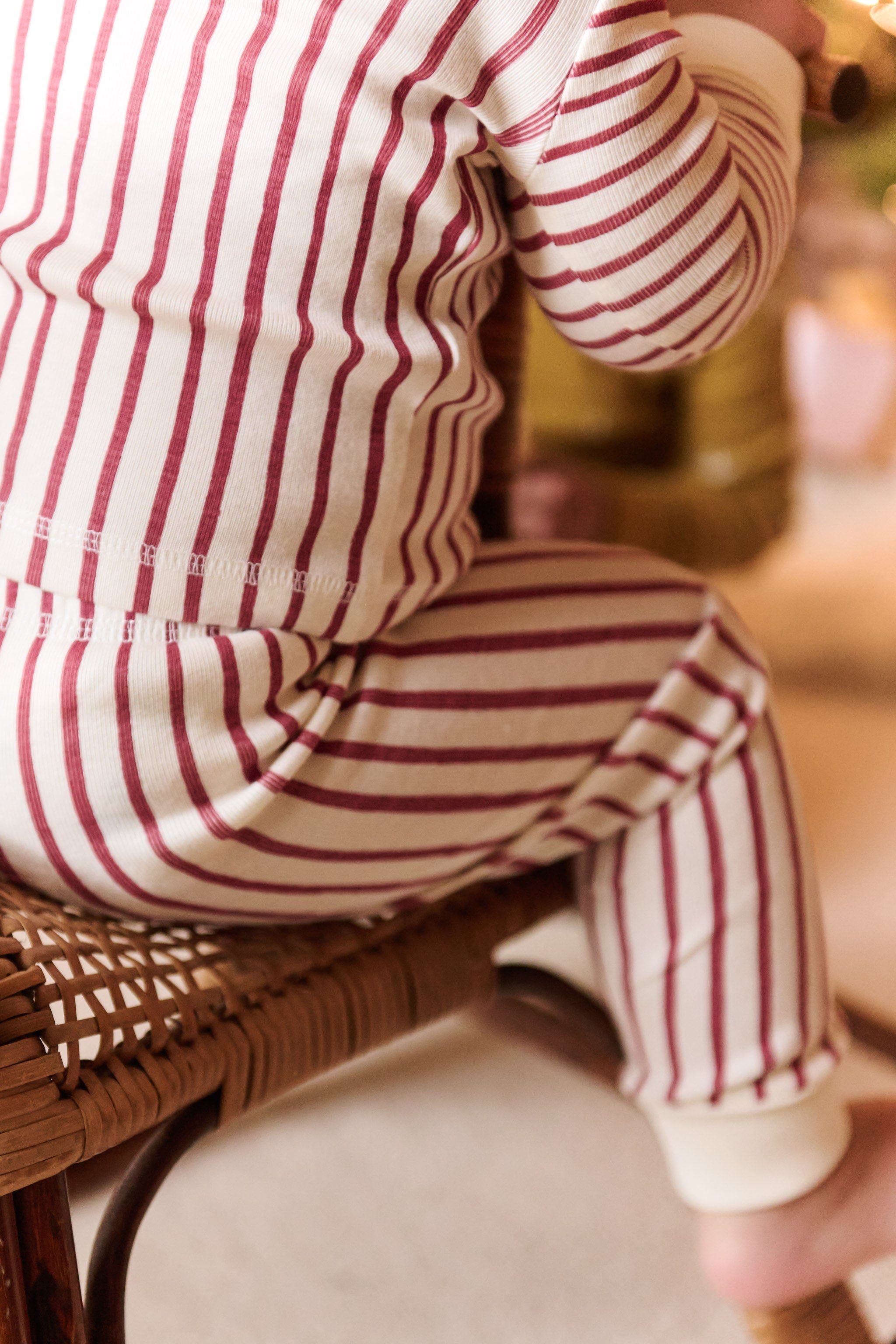 Ribbed Kid Pajama - Stripes Away Berry- On Toddler- Close Up Red Stripes