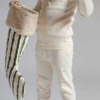 Ribbed Toddler Pajama - Celestial- Toddler Holding Stocking- White with Little Stars