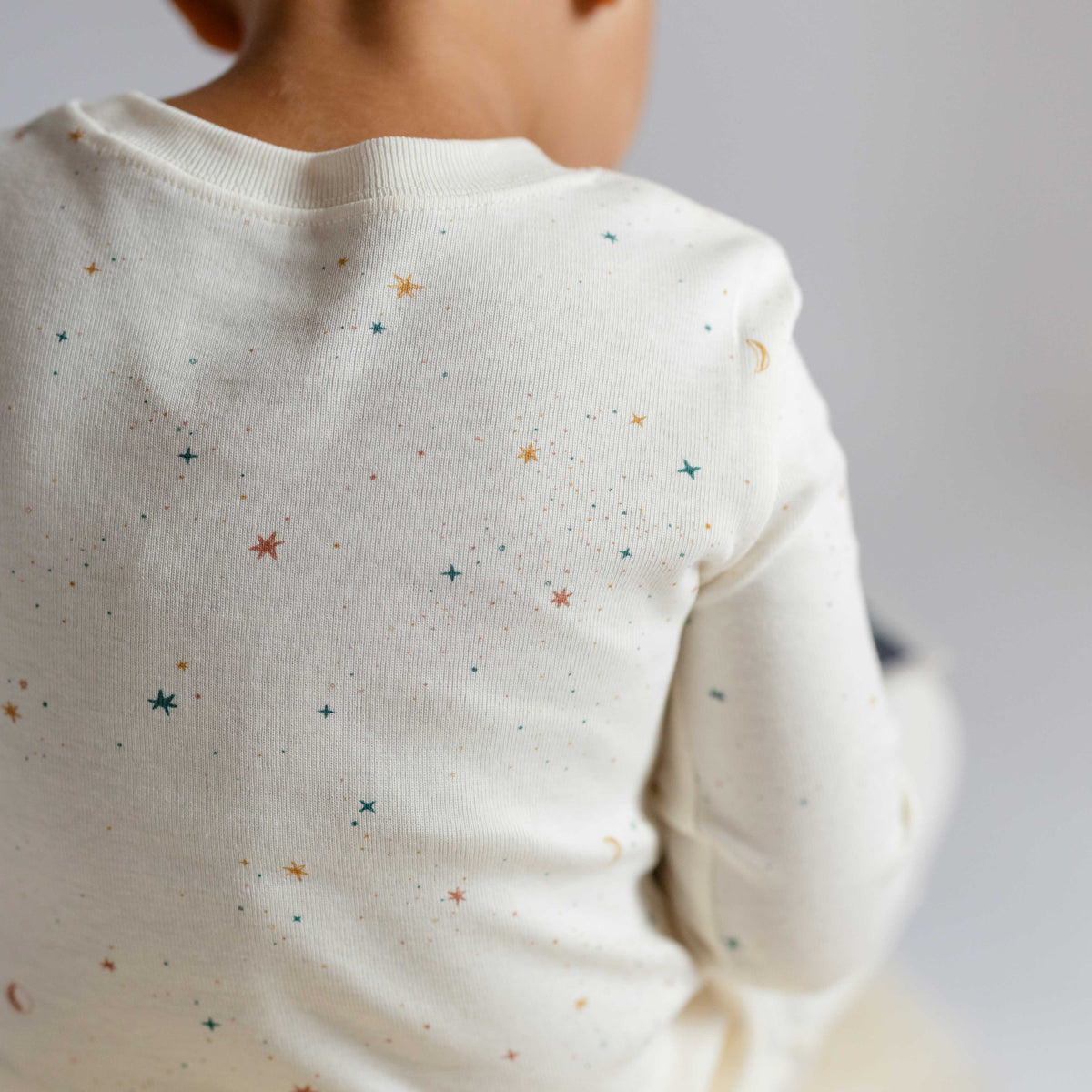 Ribbed Toddler Pajama - Celestial- Toddler Up Close- White with Little Stars