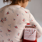 Ribbed Toddler Pajama - Berry Lane- Back Of Child With Present- Holiday Print-Pink With Berries
