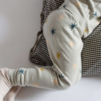 Ribbed Toddler Pajama - North Star- On Toddler- Close Up Green With Star Print