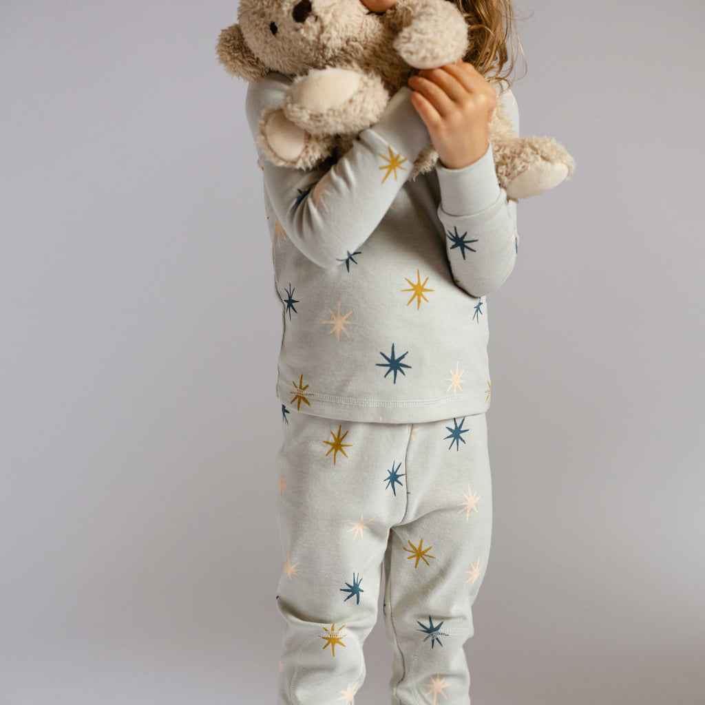 Ribbed Toddler Pajama - North Star- On Toddler Holding Bear
