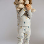 Ribbed Toddler Pajama - North Star- On Toddler Holding Bear