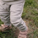 French Terry Toddler Jogger - Heather Grey- Front Up Close- On Model