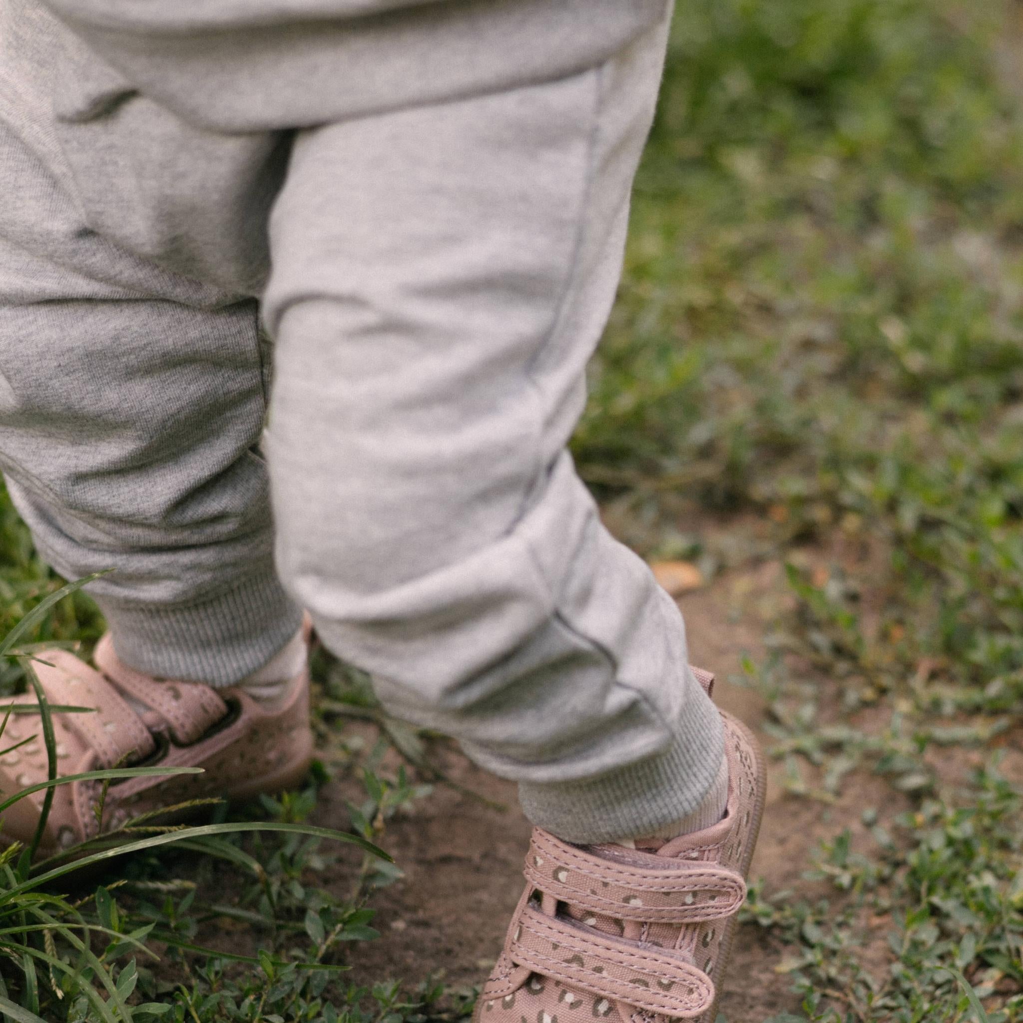 French Terry Toddler Jogger - Heather Grey- Front Up Close- On Model