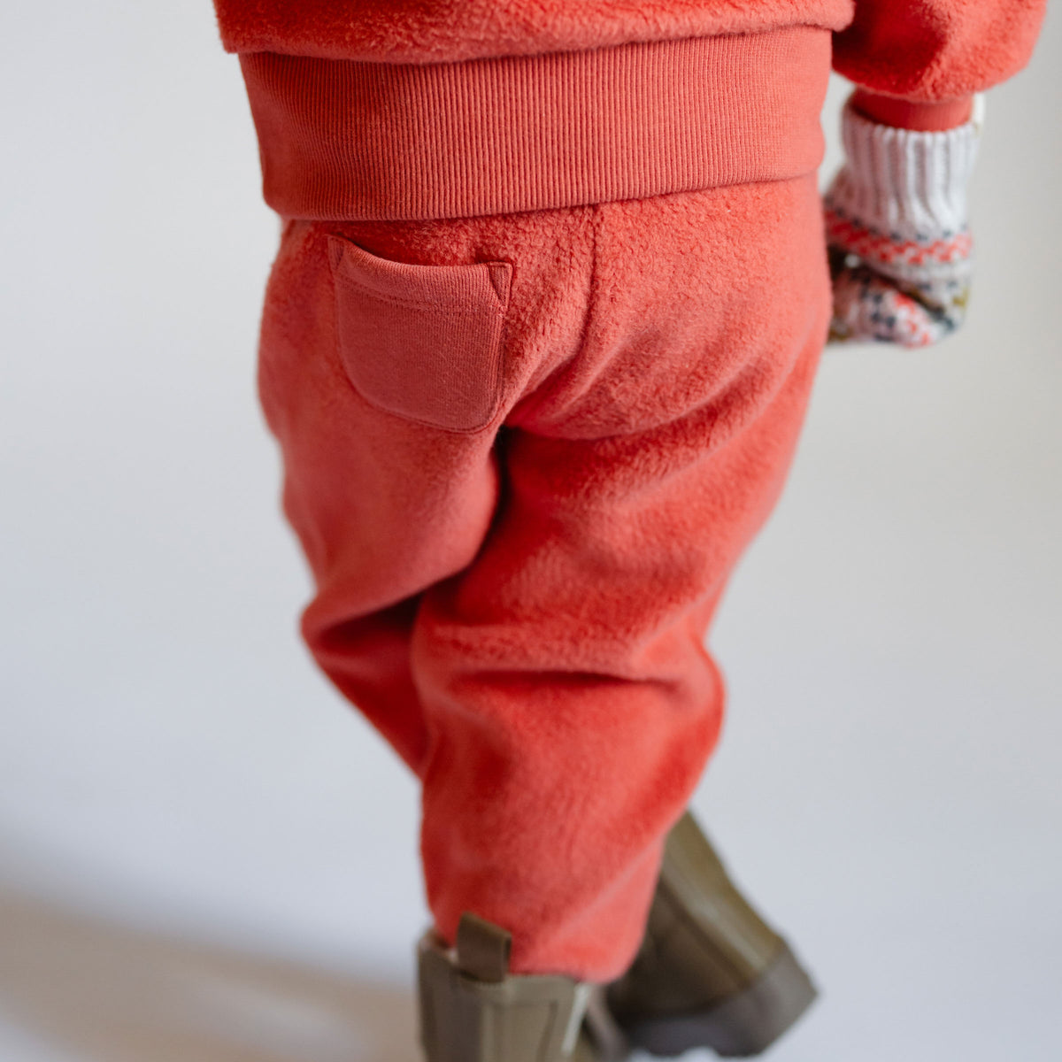 Teddy Fleece Jogger - Apple- On Toddler- Back Pocket- Soft