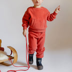Teddy Fleece Jogger - Apple- On Toddler- Matching Set With Kangaroo Pocket