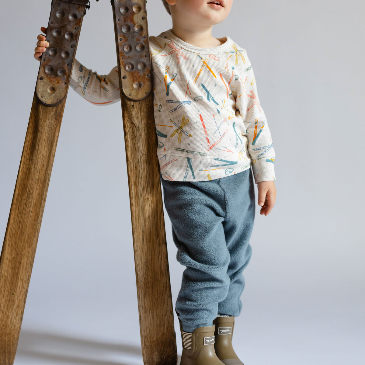 Teddy Fleece Jogger - Slate Blue- On Toddler