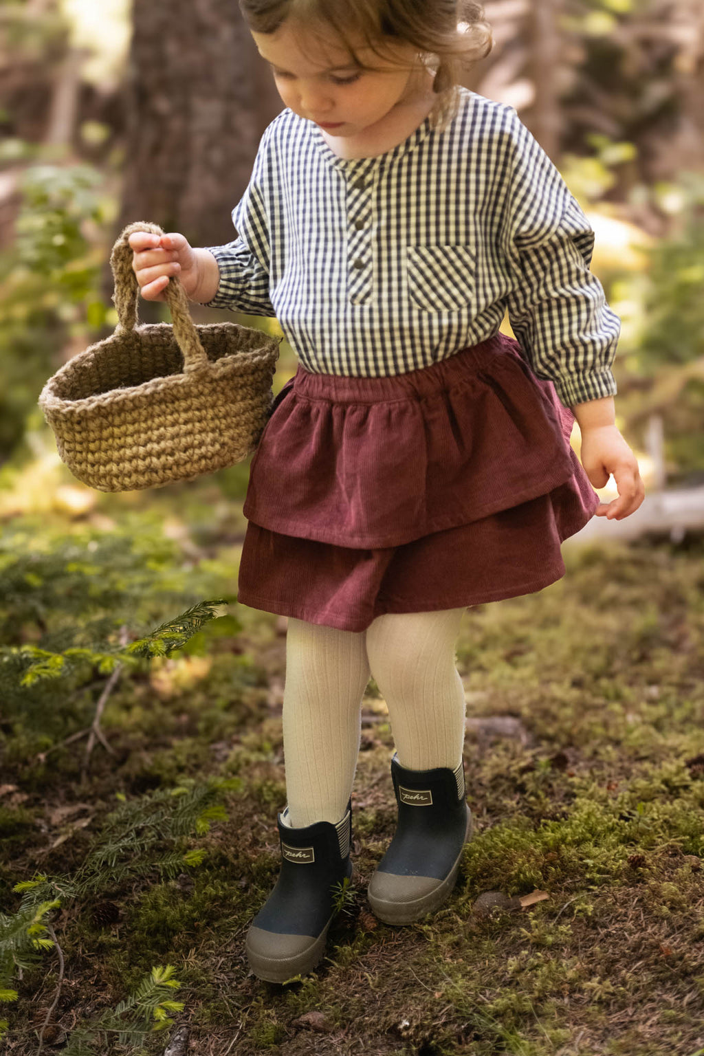 Corduroy Skirt - Mulberry- On Model- Tiered Skirt- Tucked In