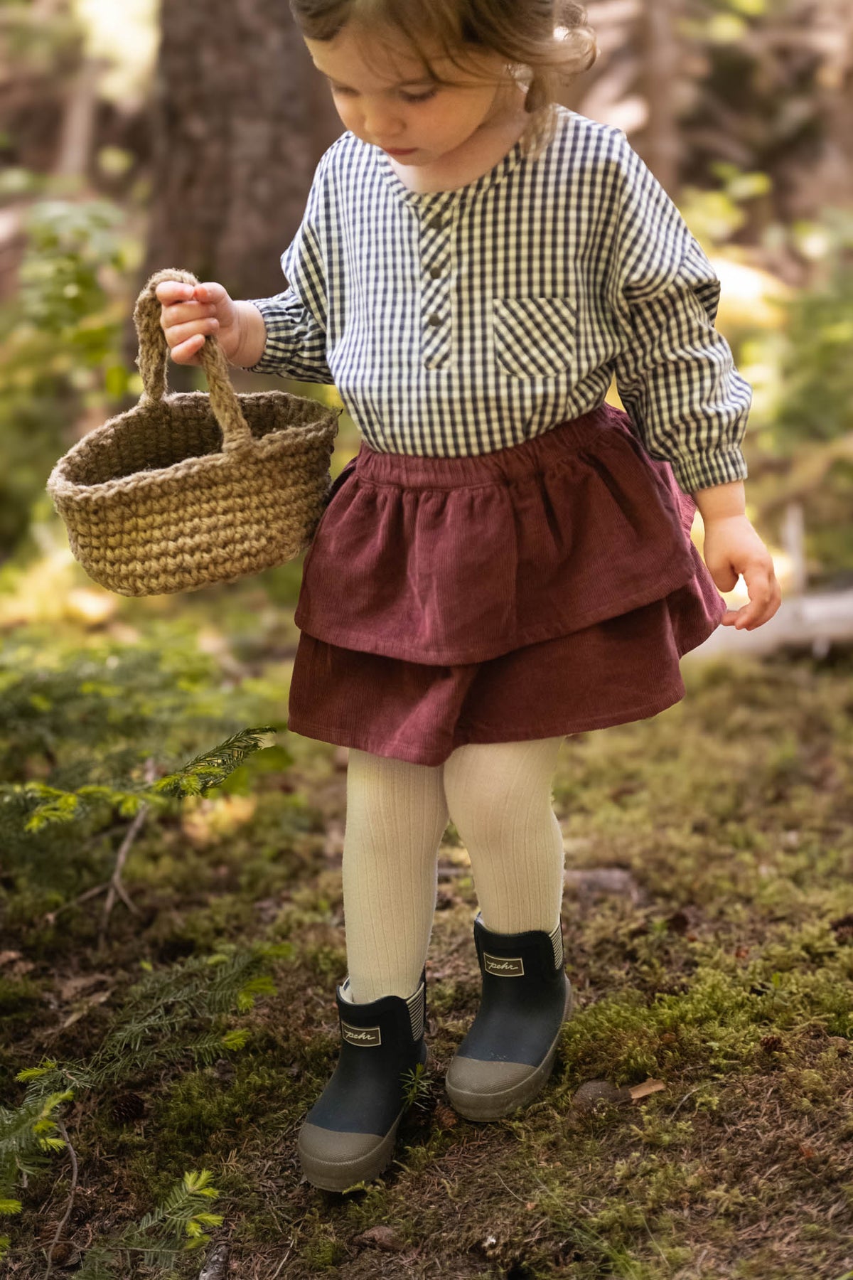 Corduroy Skirt - Mulberry- On Model- Tiered Skirt- Tucked In