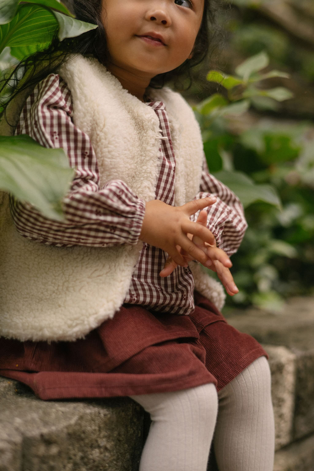 Corduroy Skirt - Mulberry- On Model- Tiered Skirt- Up Close
