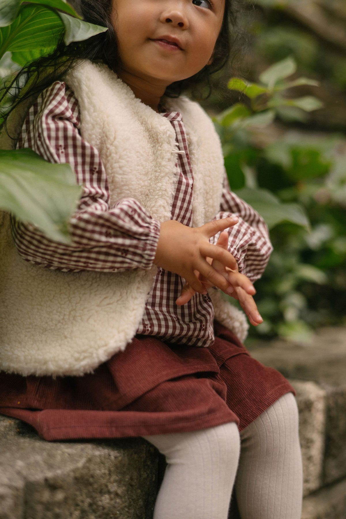 Corduroy Skirt - Mulberry- On Model- Tiered Skirt- Up Close