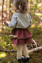 Corduroy Skirt - Mulberry- On Model- Tiered Skirt- Tucked In- Back