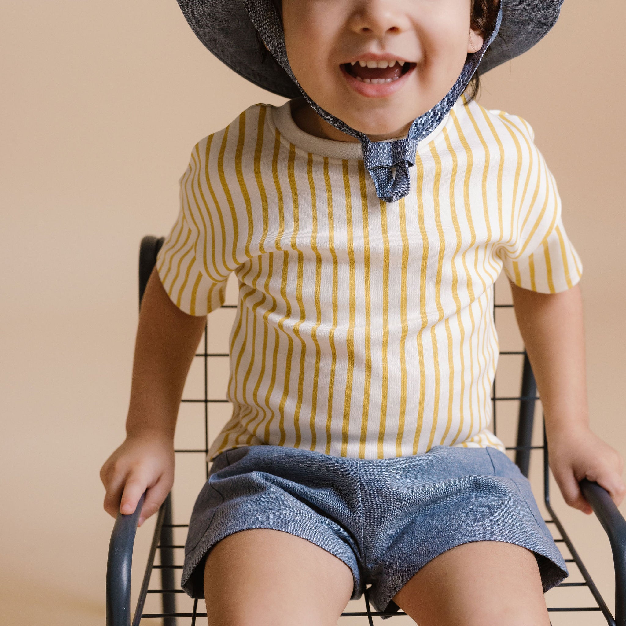 Pehr-Dropped Shoulder Short Sleeve T-Shirt-Stripes Away Marigold-3