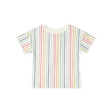 dropped shoulder short sleeve t shirt stripes away rainbow in multi pattern