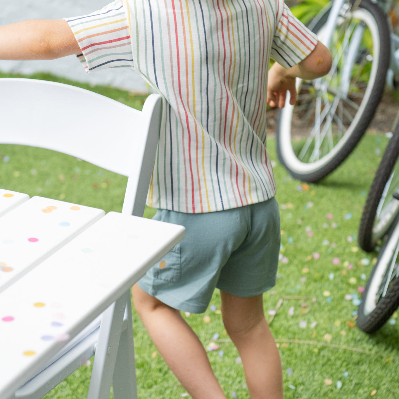 dropped shoulder short sleeve t shirt stripes away rainbow