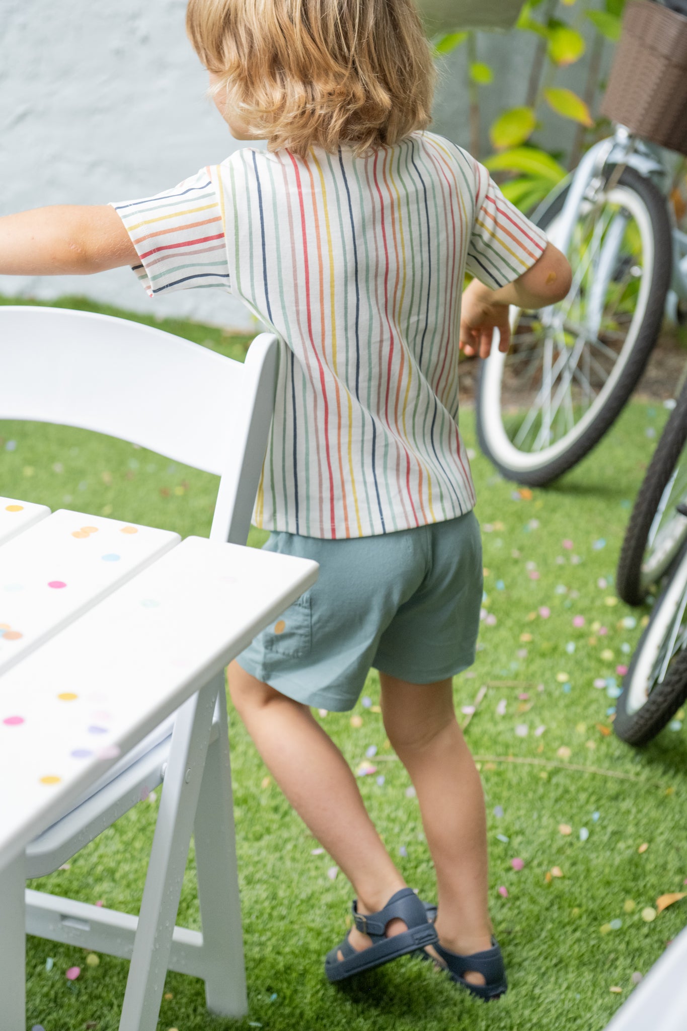 dropped shoulder short sleeve t shirt stripes away rainbow