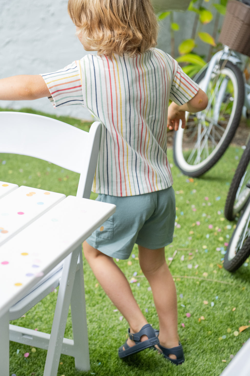dropped shoulder short sleeve t shirt stripes away rainbow