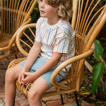 dropped shoulder short sleeve t shirt stripes away rainbow