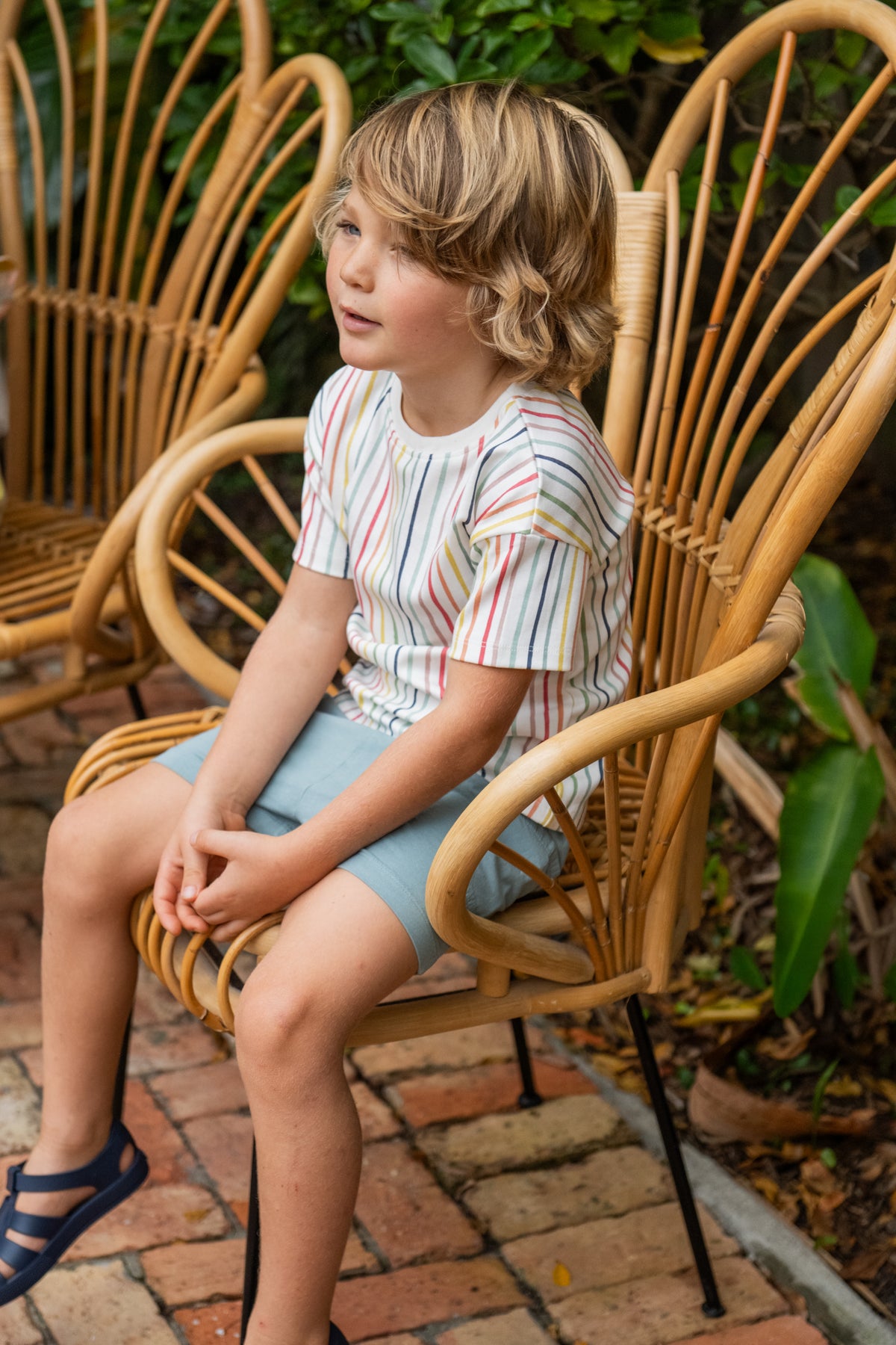 dropped shoulder short sleeve t shirt stripes away rainbow
