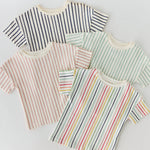 dropped shoulder short sleeve t shirt stripes away rainbow
