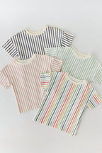 dropped shoulder short sleeve t shirt stripes away rainbow